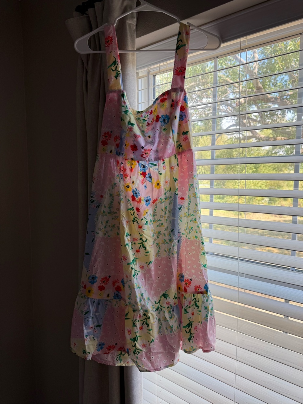 SHEIN Pastel Patchwork Floral Sundress in Pink, Yellow, Blue